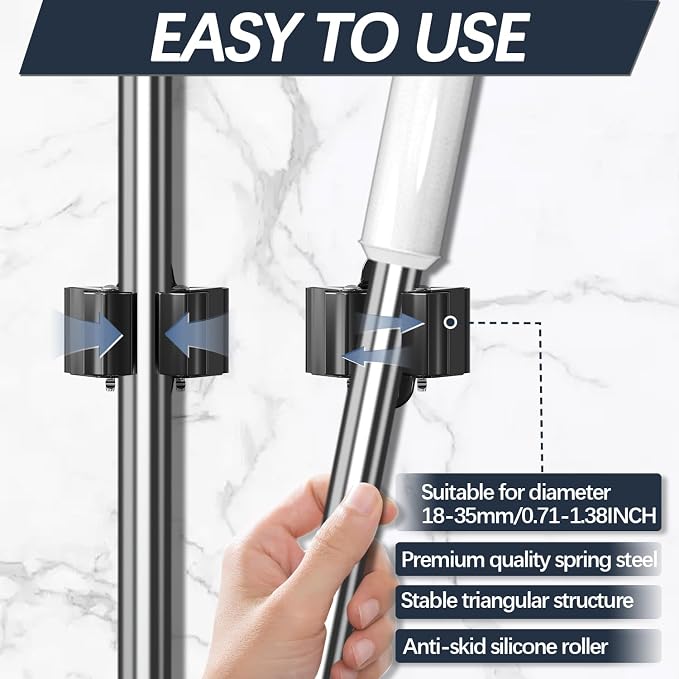 3-H Stainless Steel Broom Holder Wall Mount 4-Pack-Heavy Duty Mop Organizer - Image 5