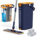 Mop and Bucket Set with Wringer, 3-Tank Flat Mop and Bucket System, Wall Mop by HoMettler