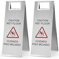Kigley 2 Pcs Wet Floor Sign, 24 Inch Stainless Steel Caution Wet Floor Sign by Kigley