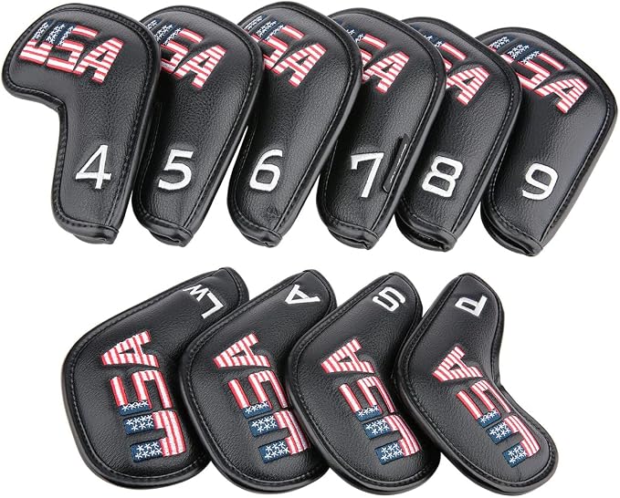Golf Builder Black Leather USA Golf Club Iron Wedge Head Covers Fit All Brands - Image 3