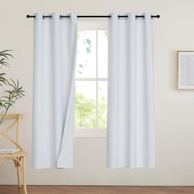 PONY DANCE White 100% Black Out Curtains 54 inch Length, Thermal Insulated by PONYDANCE
