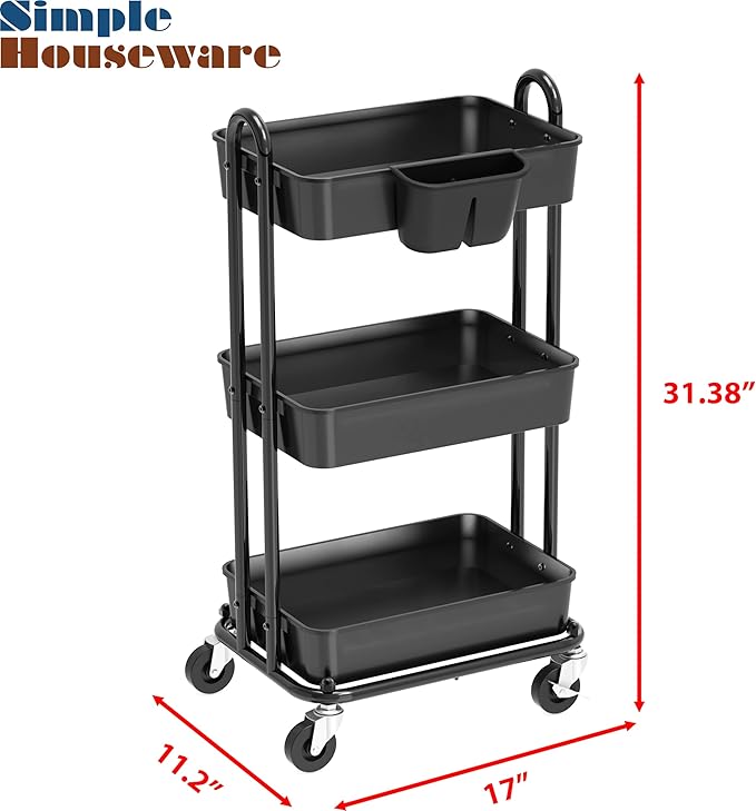 Simple Houseware 3-Tier Multifunctional Rolling Utility Cart - Image 3