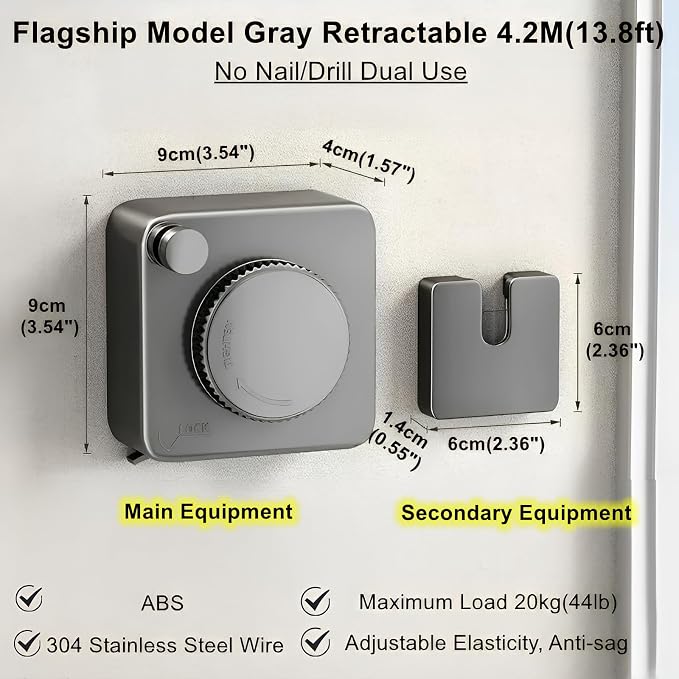 13.8ft Retractable Clothesline, Non-sag Clothesline, Indoor & Outdoor Heavy - Image 2