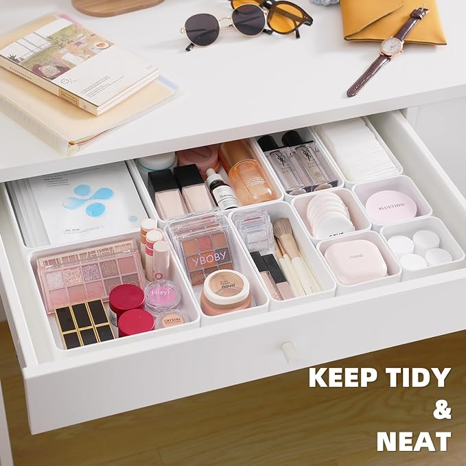 11-Piece Stackable Drawer Organizer Set, Stationery, Utensils in Bathroom - Image 3