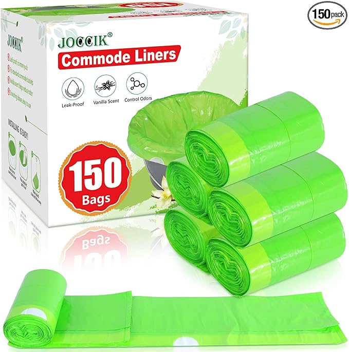Commode Liners for Bedside Commode Vanilla Scented 150pcs Disposable Bags by JOCCIK
