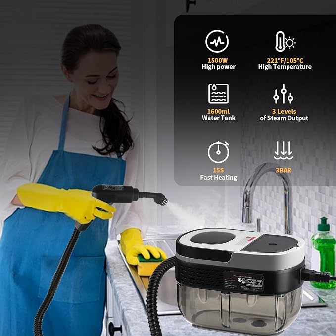 Steam Cleaner, 3-Level Adjustable Handle, 15s Heat-Up, 1.69 Quarts Tank - Image 4
