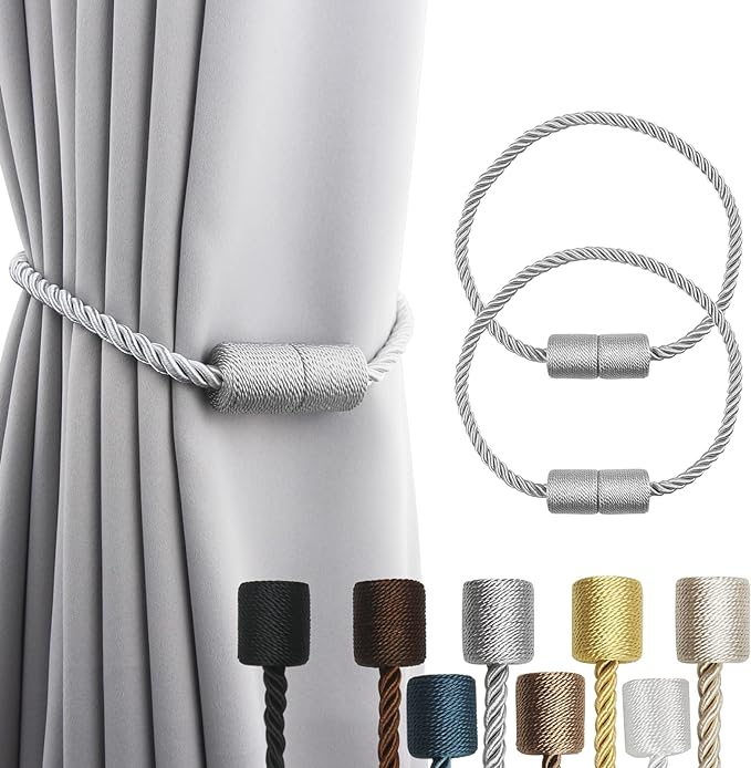 2 Pack Grey Strong Magnetic Curtain Tiebacks Outdoor Elegant Decorative Tie by CurtainTiebacks