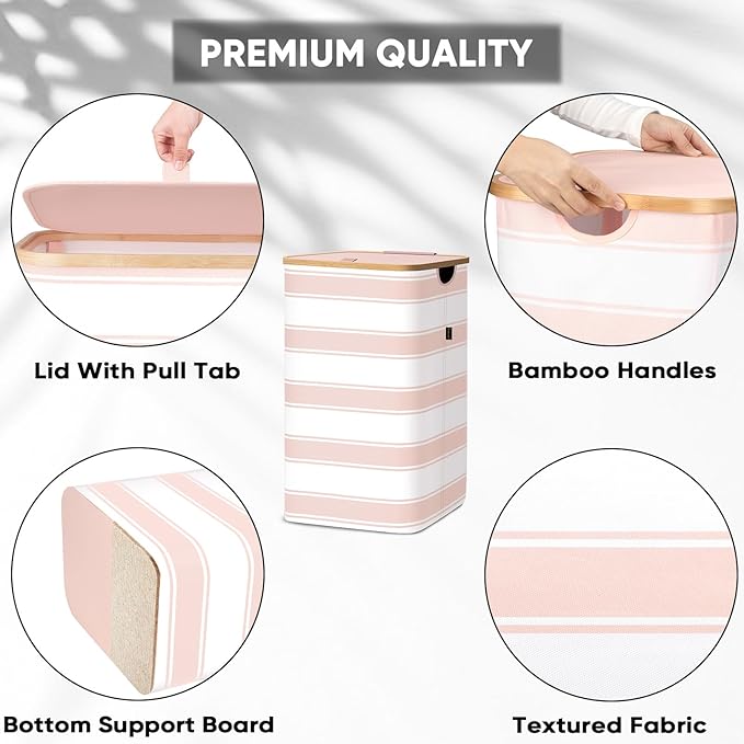 BALEINE Laundry Hamper with Lid, Tall Laundry Baskets with Bamboo Pull Handles - Image 3