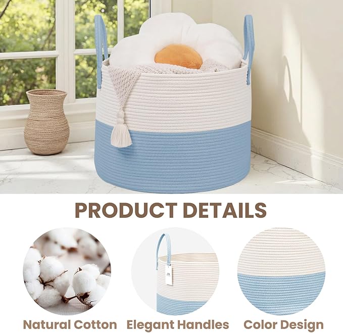 Woven Blanket Basket, 65L Large Rope Storage Bin - Image 3