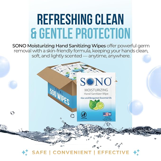 SONO Bergamot & Aloe Moisturizing Hand Sanitizer Wipes - Image 5