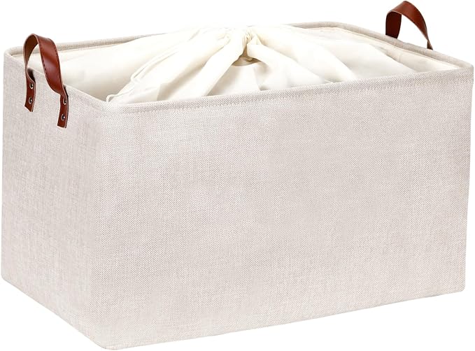 DULLEMELO Large Beige Storage Basket 70L Oversized Canvas Fabric Storage Bin by DULLEMELO
