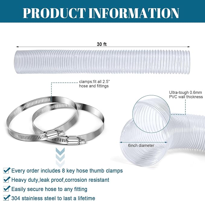 6 Inches 30 ft PVC Dust Collection Hose - Image 3