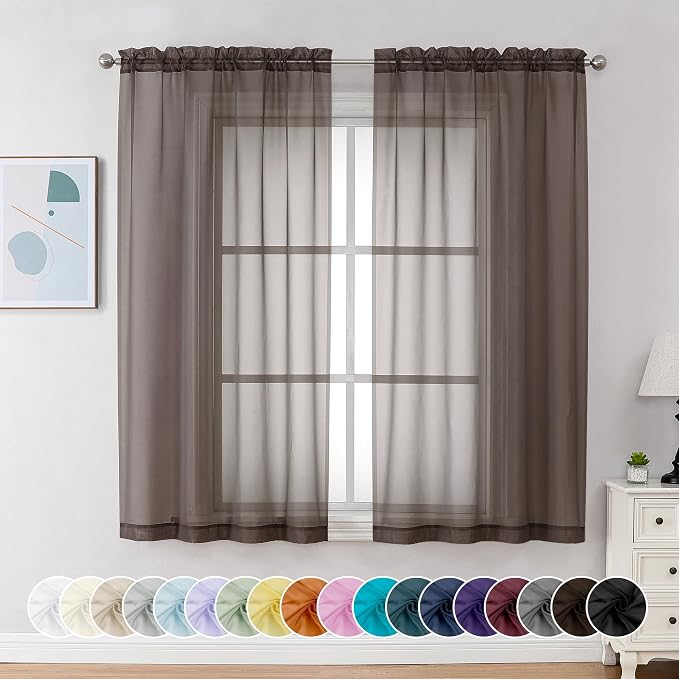 Chyhomenyc Sheer Curtains 63 Inch Length 2 Panels, Light Filtering Rod Pocket by Chyhomenyc