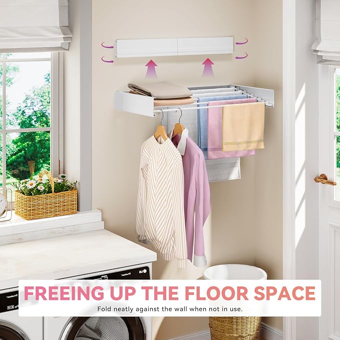 APEXCHASER Wall Mounted Clothes Drying Rack, Laundry Drying Rack Retractable - Image 2