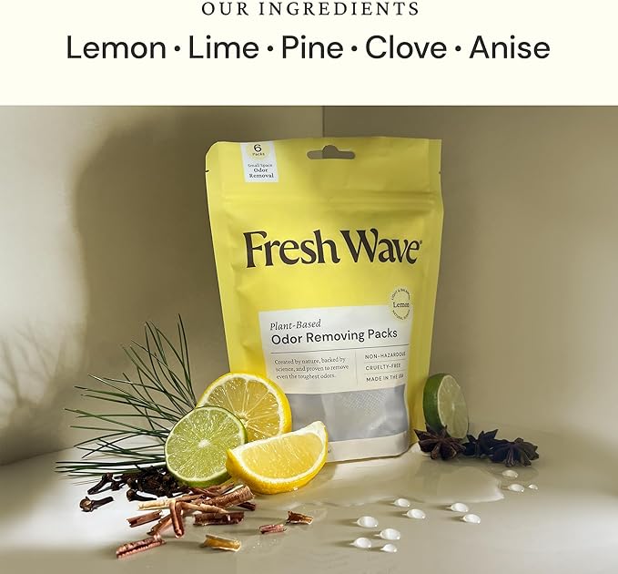 Fresh Wave Lemon Odor Eliminating & Deodorizing Packs | Bag of 6 & Fresh Pod - Image 2