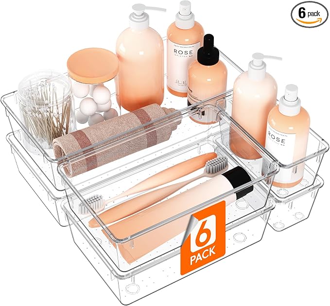 Lifewit 6 Pcs Large Bathroom Drawer Organizers, 3 Sizes Clear Plastic Storage by Lifewit