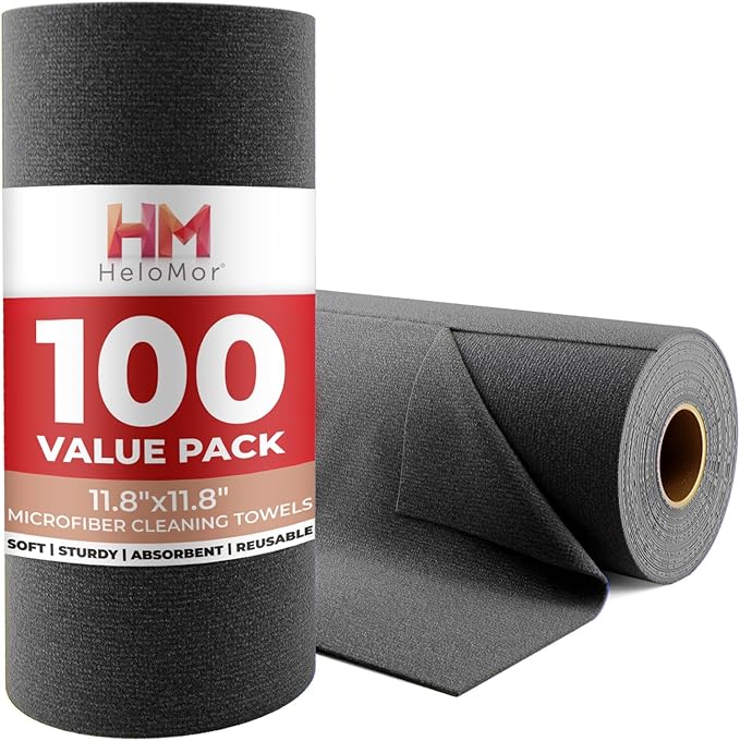 100 Pack Microfiber Cleaning Cloth Roll by HELOMOR