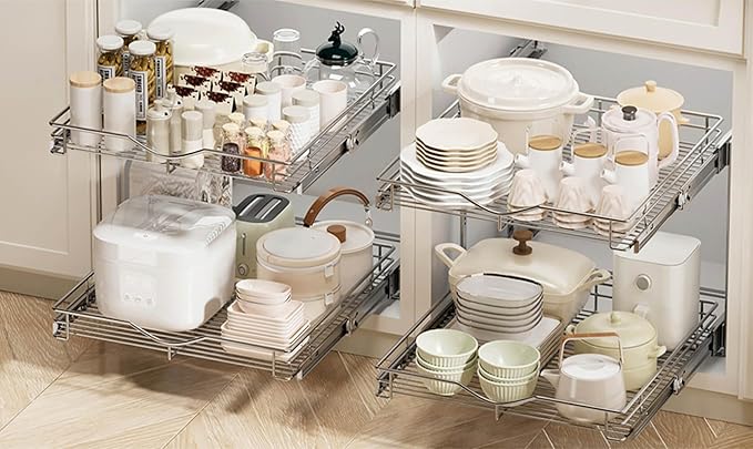 DINDON Pull Out Cabinet Organizer, Cabinet Pull Out Shelves, 2 Tier Pull Out - Image 5