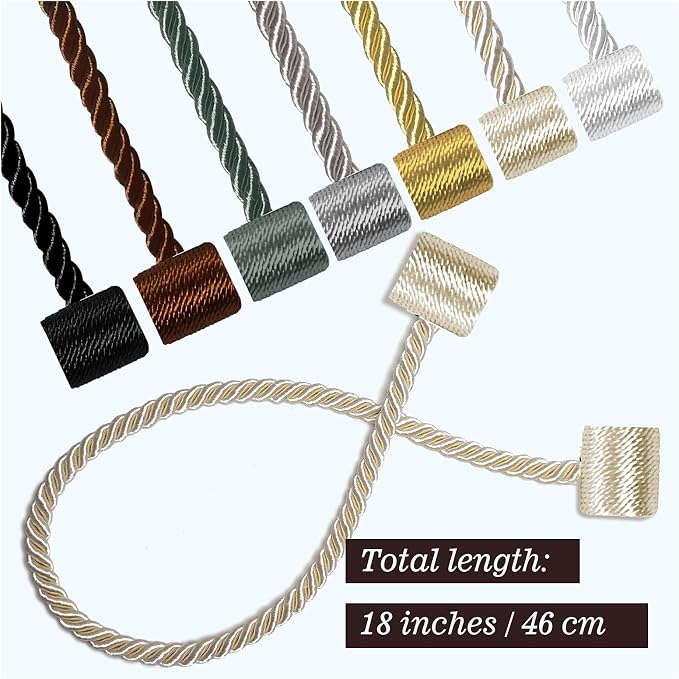 Hion Magnetic Curtain Tiebacks Grey 2pcs, Curtain Tiebacks Buckles Holdbacks - Image 2