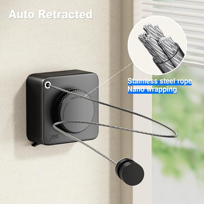Retractable Clothesline Indoor, Non-Sagging Outdoor Clothes Line Retracting - Image 4
