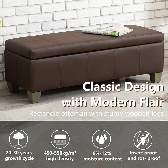 51 Inch Brown Faux Leather Ottoman - Image 5