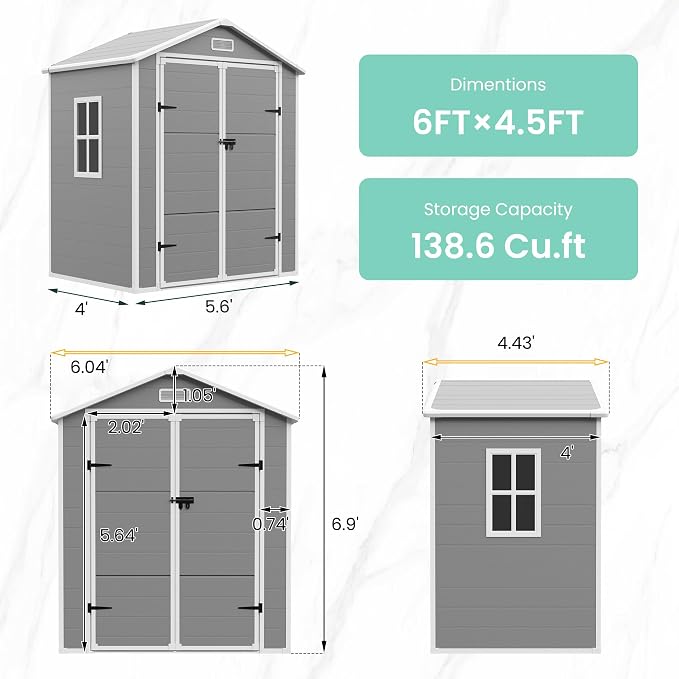 UDPATIO Outdoor Resin Storage Shed 6x4.5 FT, Plastic Garden Shed - Image 2