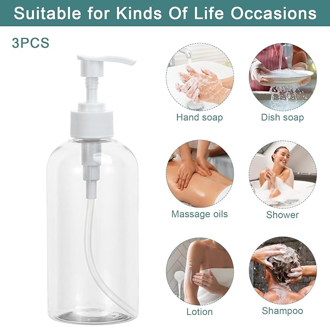 Yebeauty Plastic Pump Bottle, 3 Pack 13.5oz/400ml Stylish Shampoo Bottles - Image 5
