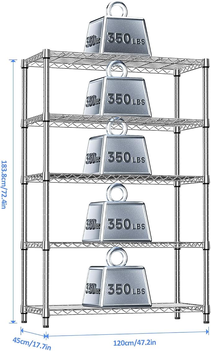 IZEUK 5-Tier Heavy Duty Metal Storage Shelving Unit, Adjustable Steel Wire Rack - Image 3