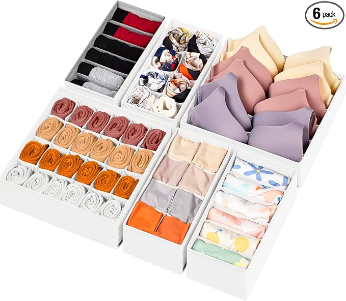 6 Pack Sock Underwear Drawer Organizer Dividers, 58 Cell Foldable Fabric by Criusia