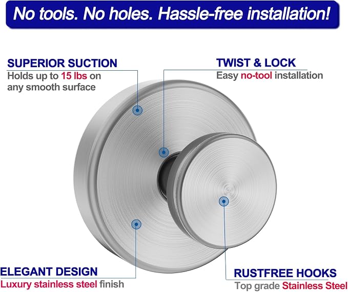 Suction Cup Hooks for Shower, Removable Towel Hooks for Bathroom Window Glass - Image 5