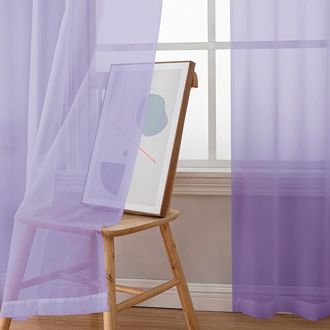 Chyhomenyc Lilac Sheer Curtains 96 inches Long 2 Panels, Light Filtering Soft - Image 4