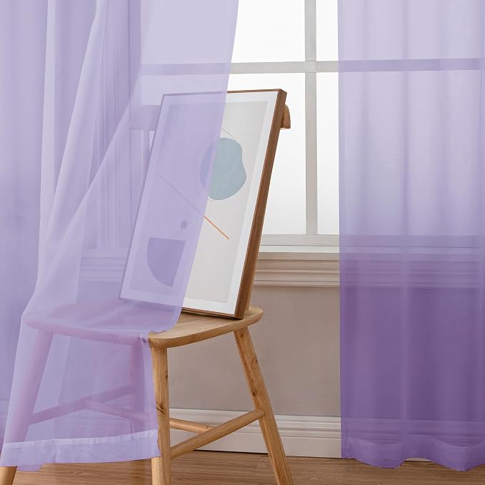 Chyhomenyc Lilac Sheer Curtains 72 Inch Length 2 Panels, Light Filtering Soft - Image 6