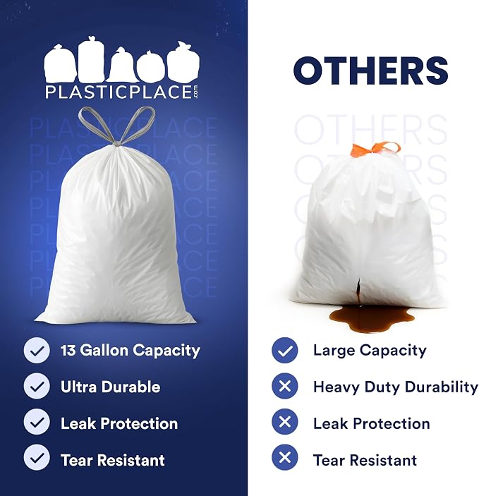 Plasticplace 13 Gallon Trash Bags │ 1.2 Mil │ White Extra-Large Drawstring - Image 5