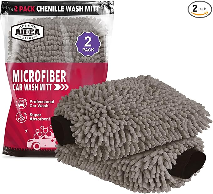 AIDEA Car Wash Mitt Microfiber-2Pack, Scratch-Free& Lint-Free, Premium Chenille by AIDEAHOME
