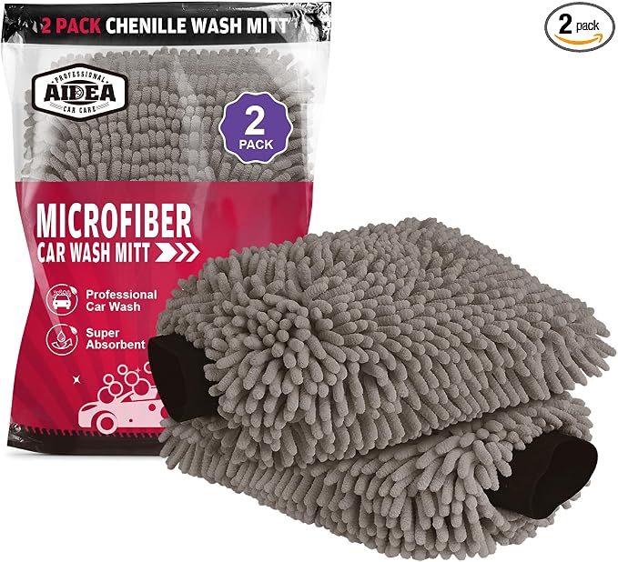 AIDEA Car Wash Mitt Microfiber-2Pack, Scratch-Free& Lint-Free, Premium Chenille by AIDEAHOME