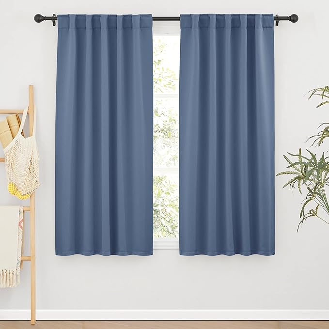 RYB HOME Privacy Window Curtain 63 inches 2 Panels Set, Solid Room Darkening by RYBHOME