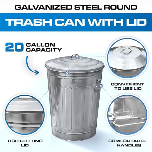 Plexon Round Trash Can 13 Gallon, Vintage Metal Outdoor Trash Can - Image 6