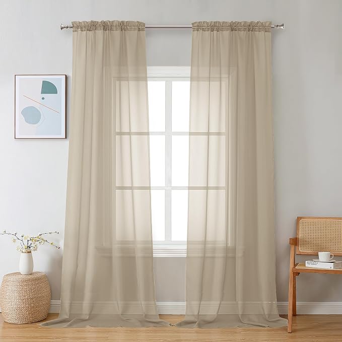 Chyhomenyc Taupe Sheer Curtains 96 inches Long 2 Panels, Light Filtering Soft by Chyhomenyc
