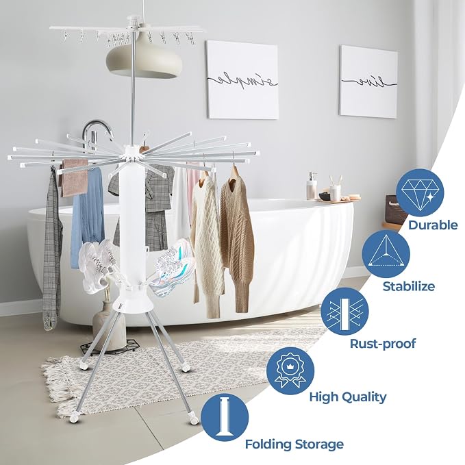 GCCSJ 3 Tier Portable Collapsible 4-Legged Clothes Drying Rack, Foldable - Image 5