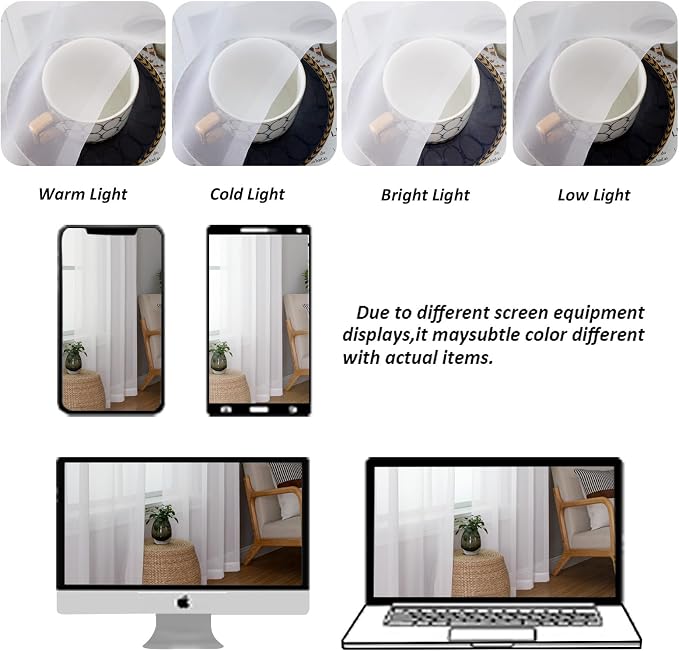 Chyhomenyc Extra Long White Sheer Curtains 108 Inches Long 2 Panels, Light - Image 4