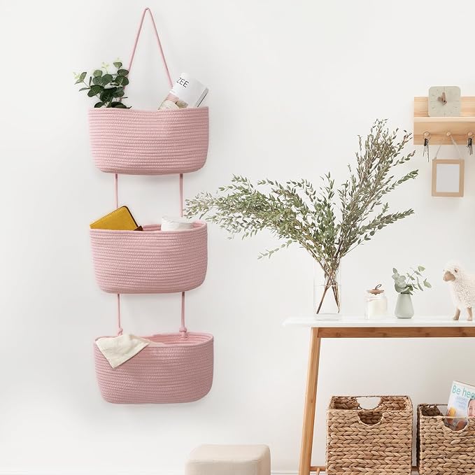 TeoKJ 3-Tier Wall hanging Storage Bags, Over the Door Organizer, Decorative - Image 5