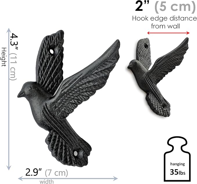 Ambipolar Flying Style Iron Cast Decorative Pigeon Bird Wall Mounted Coat Hooks - Image 2