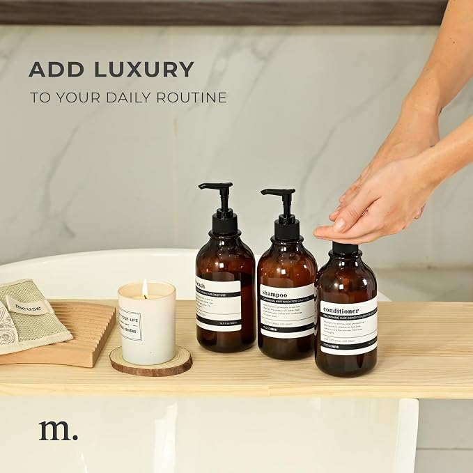 MaisoNovo Refillable Shampoo and Conditioner Bottles | 16.9 fl oz Set of 3 - Image 3