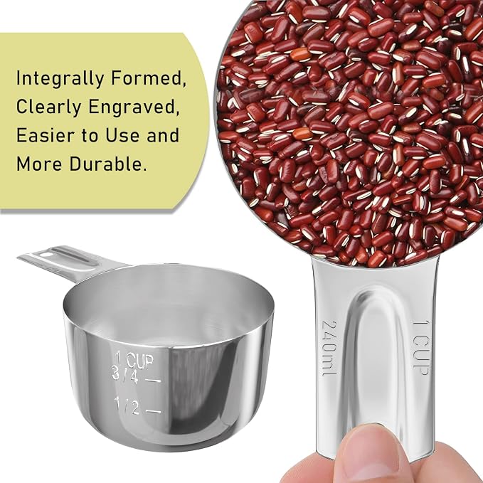 4PCS 1Cup Single Measuring Cup, Stainless Steel Measure Scoop, Metric and US - Image 3