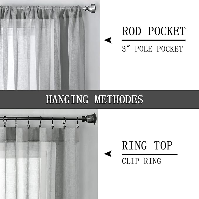 Tollpiz Sheer Curtain Linen Textured Living Room Curtains Sheer Light Filtering - Image 5