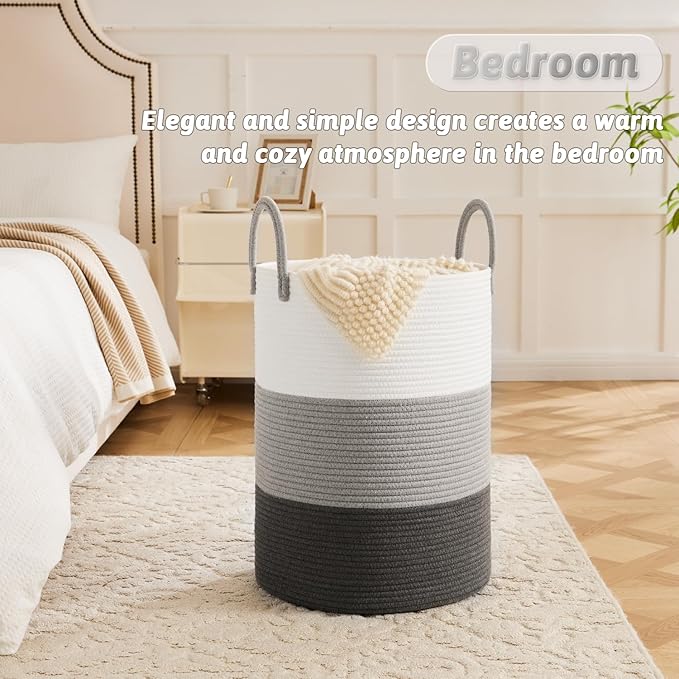 Laundry Basket, Woven Cotton Rope Laundry Hamper, 40L - Image 4