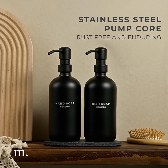MaisoNovo Soap Dispenser 3-Piece Set | 16.9oz Black Bottles - Image 3