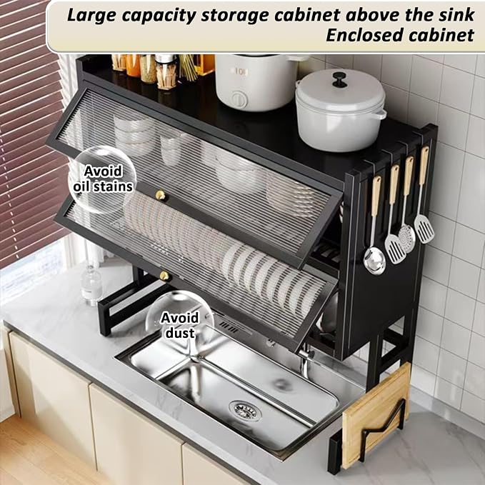 Dish Drying Rack 4 Tiers with Cover, Keep Kitchen Sink Shlef Organized - Image 3
