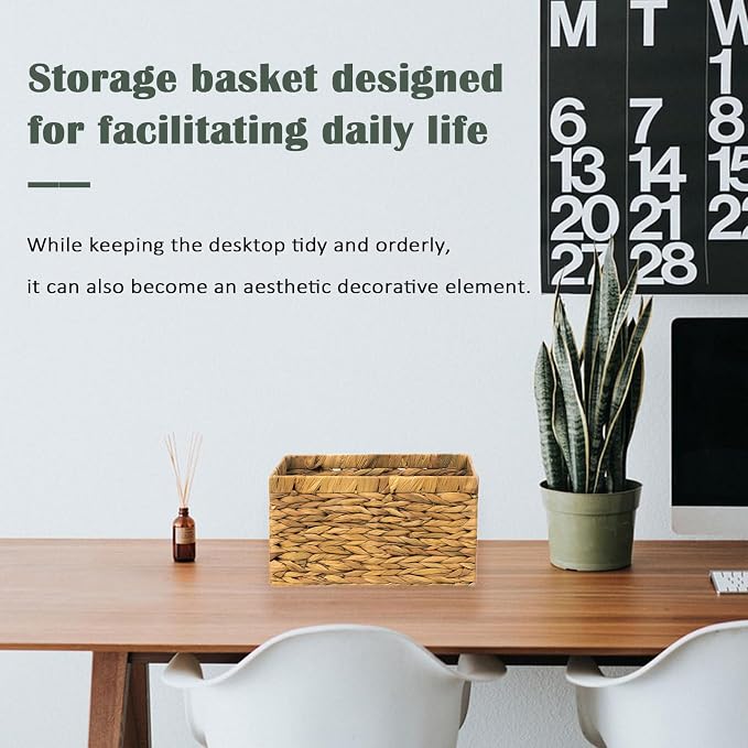 Rectangular Storage Basket 2PCS Water Hyacinth Baskets, Hand-Woven Baskets - Image 7