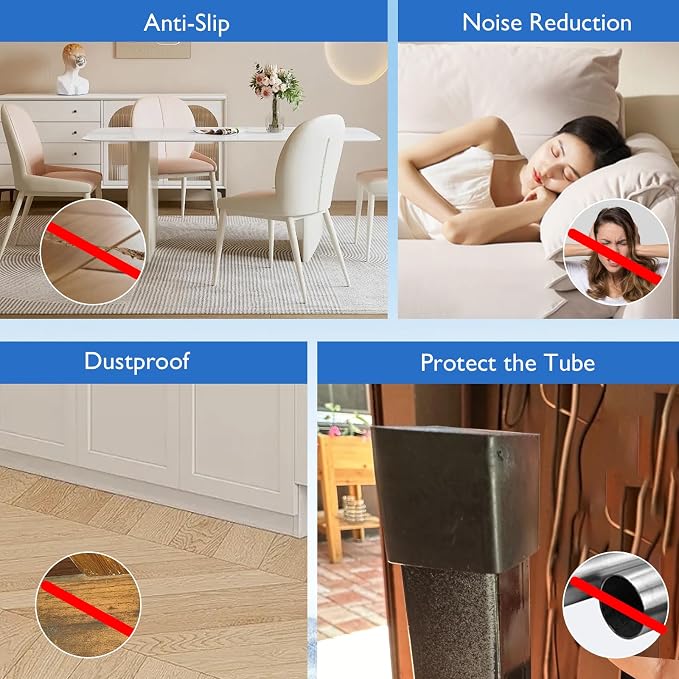4 Pcs 1" x 1-1/2" Rectangular Rubber Chair Leg Caps, PVC Table Leg Covers - Image 6